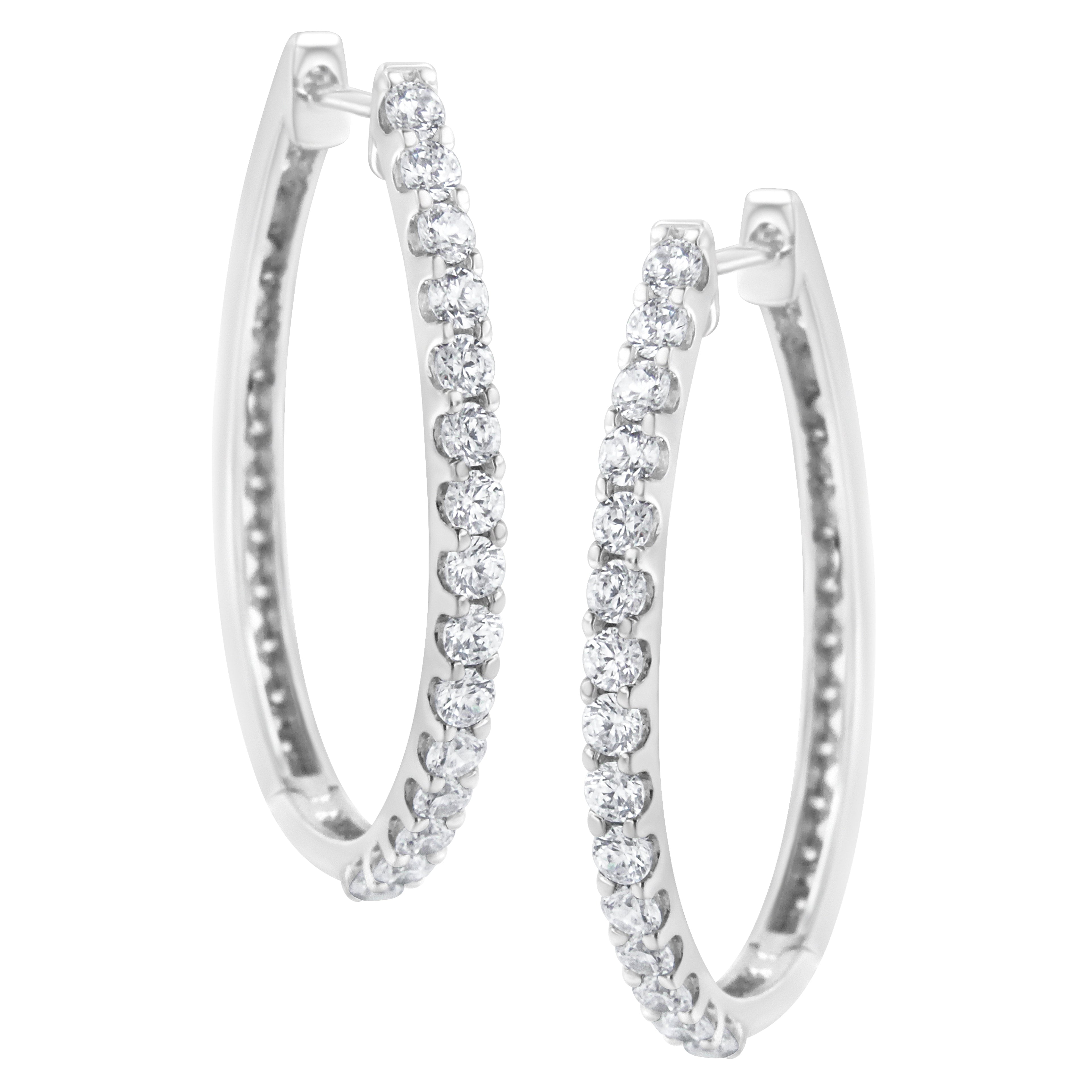 14K White Gold 2.0 Cttw Round Brilliant Cut Diamond Oblong Hinged Leverback Hoop Earrings (I-J Color, I1-I2 Clarity) by Bids.com
