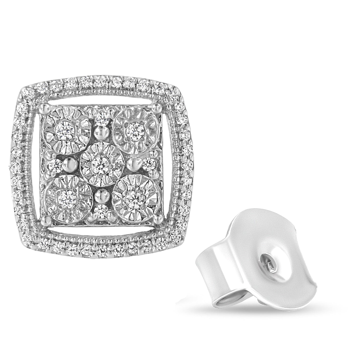 .925 Sterling Silver 3/8 Cttw Miracle Set Round Diamond Double Halo Cluster Earrings (I-J Color, I2-I3 Clarity) by Bids.com