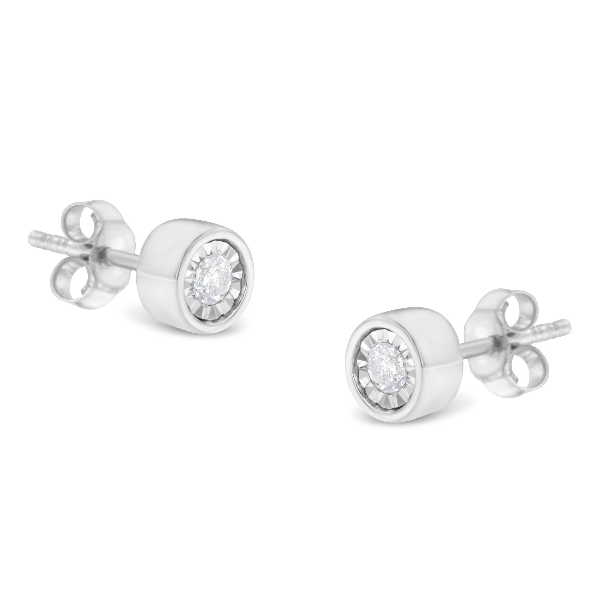 .925 Sterling Silver 1/5 Cttw Round Brilliant-Cut Near Colorless Diamond Miracle-Set Bezel Barrel Style Stud Earrings (I-J Color, I2-I3 Clarity) by Bids.com