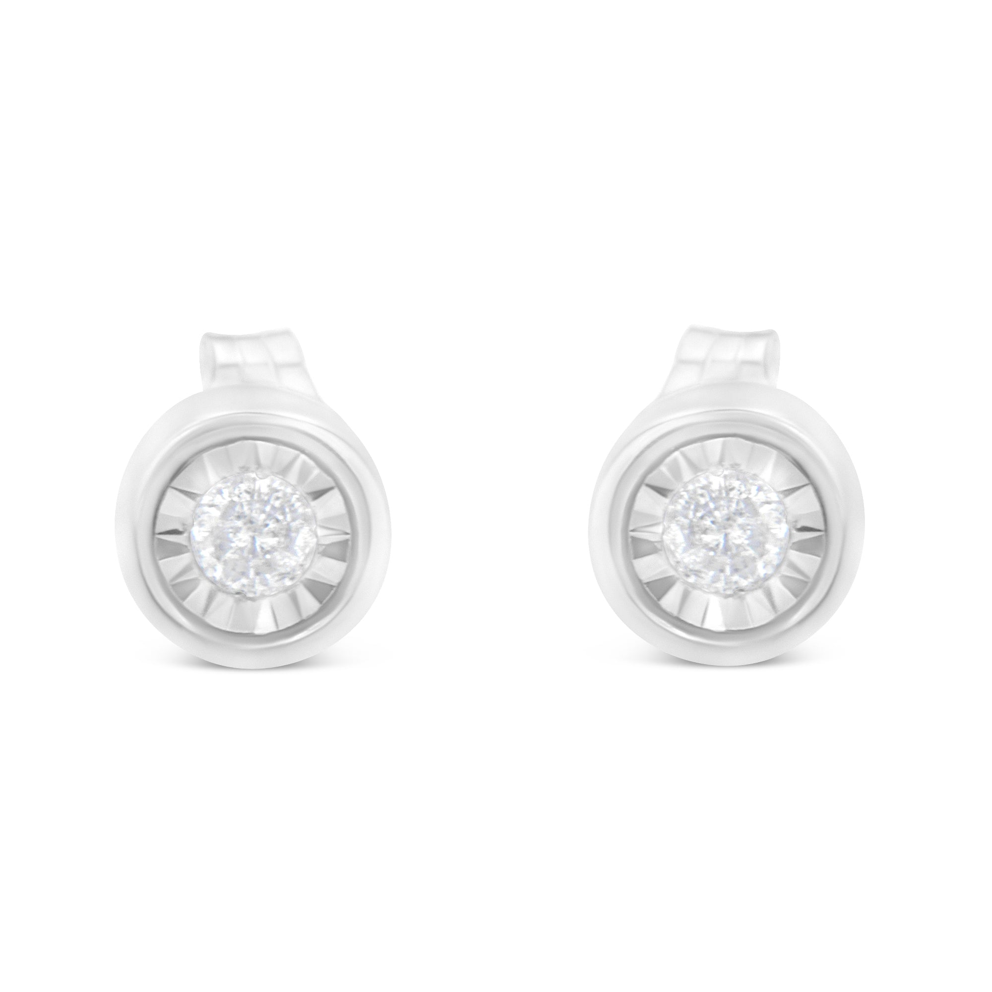 .925 Sterling Silver 1/5 Cttw Round Brilliant-Cut Near Colorless Diamond Miracle-Set Bezel Barrel Style Stud Earrings (I-J Color, I2-I3 Clarity) by Bids.com