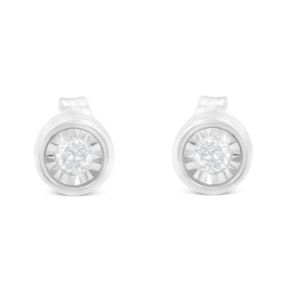 .925 Sterling Silver 1/5 Cttw Round Brilliant-Cut Near Colorless Diamond Miracle-Set Bezel Barrel Style Stud Earrings (I-J Color, I2-I3 Clarity) by Bids.com