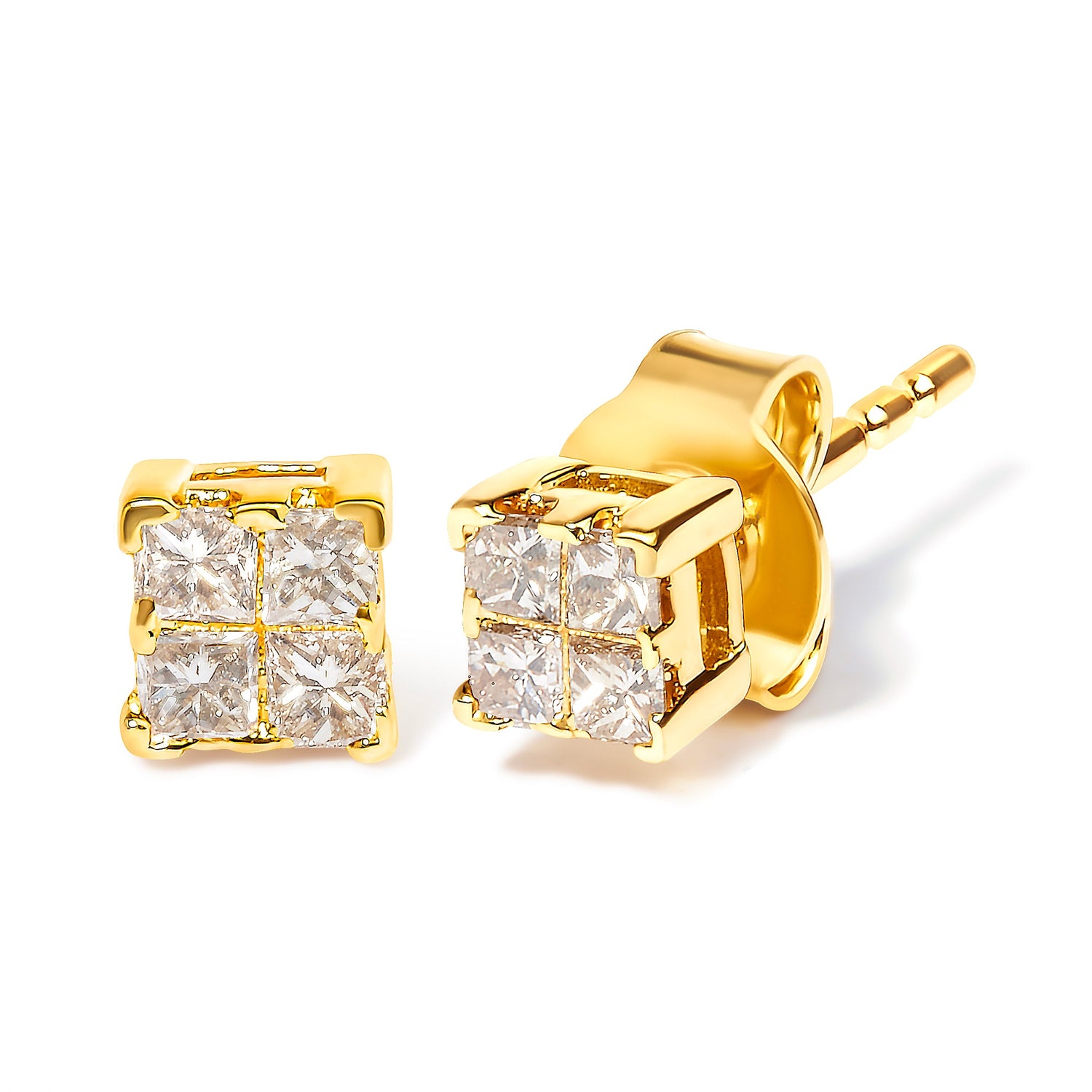 10KT Yellow Gold Princess Diamond Stud Earring (1/4 cttw, J-K Color, I1-I2 Clarity) by Bids.com