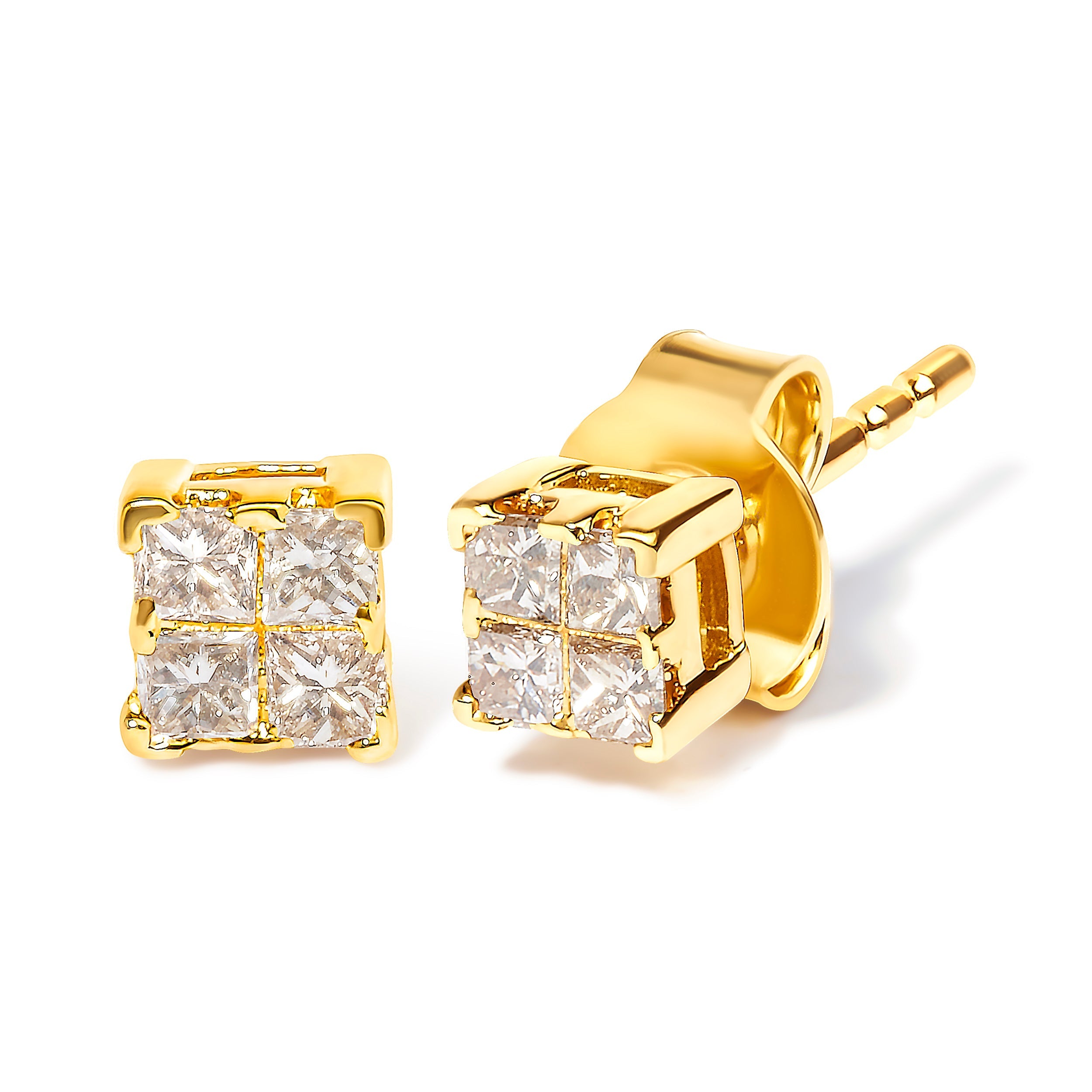 10KT Yellow Gold Princess Diamond Stud Earring (1/4 cttw, J-K Color, I1-I2 Clarity) by Bids.com