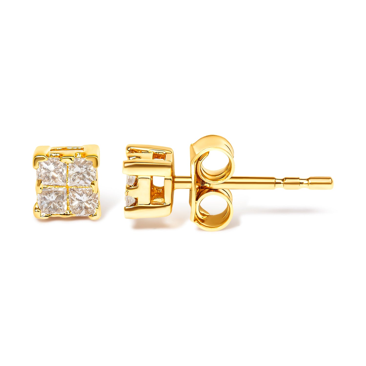 10KT Yellow Gold Princess Diamond Stud Earring (1/4 cttw, J-K Color, I1-I2 Clarity) by Bids.com