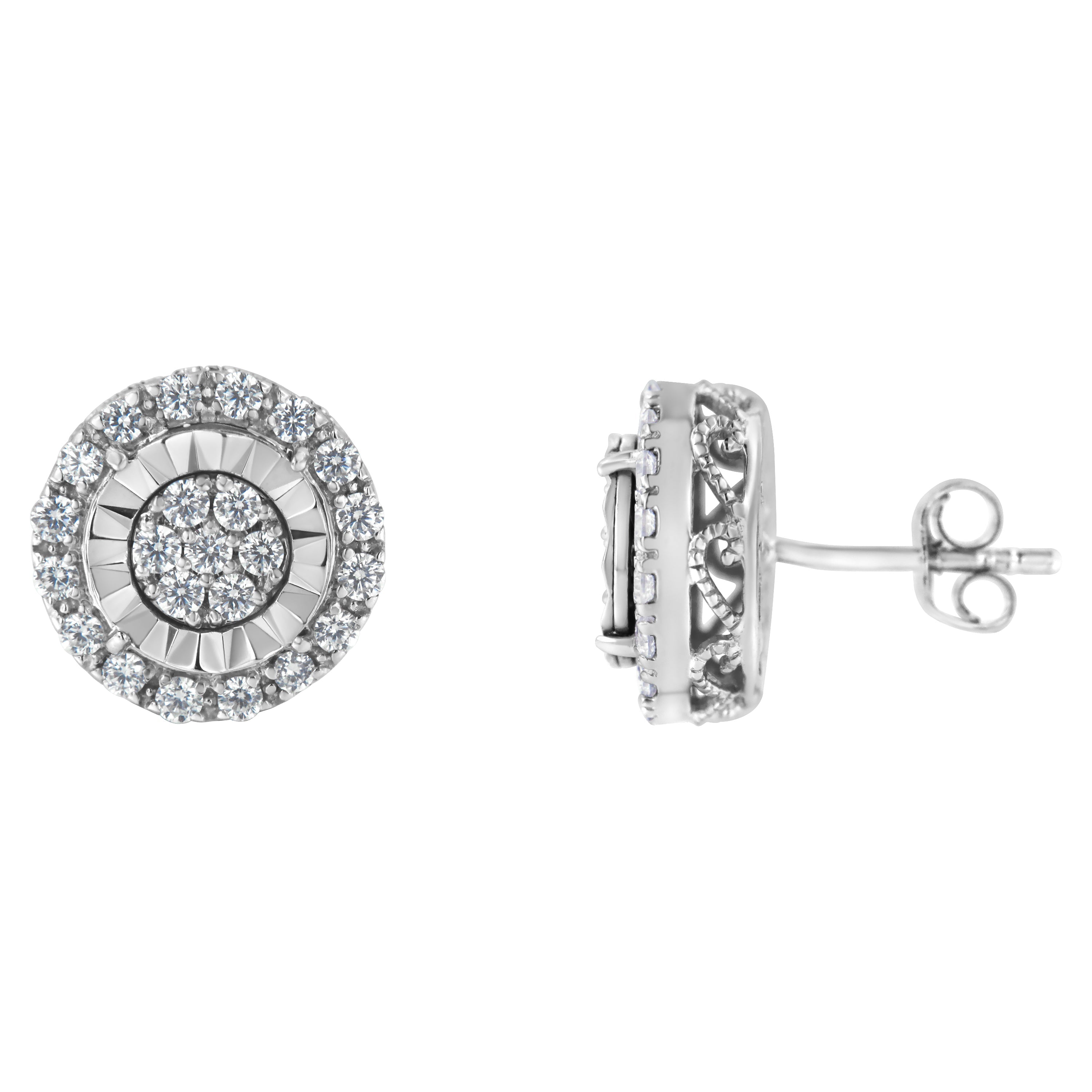 Sterling Silver Diamond Cluster Earrings (1 cttw, I-J Color, I2-I3 Clarity) by Bids.com