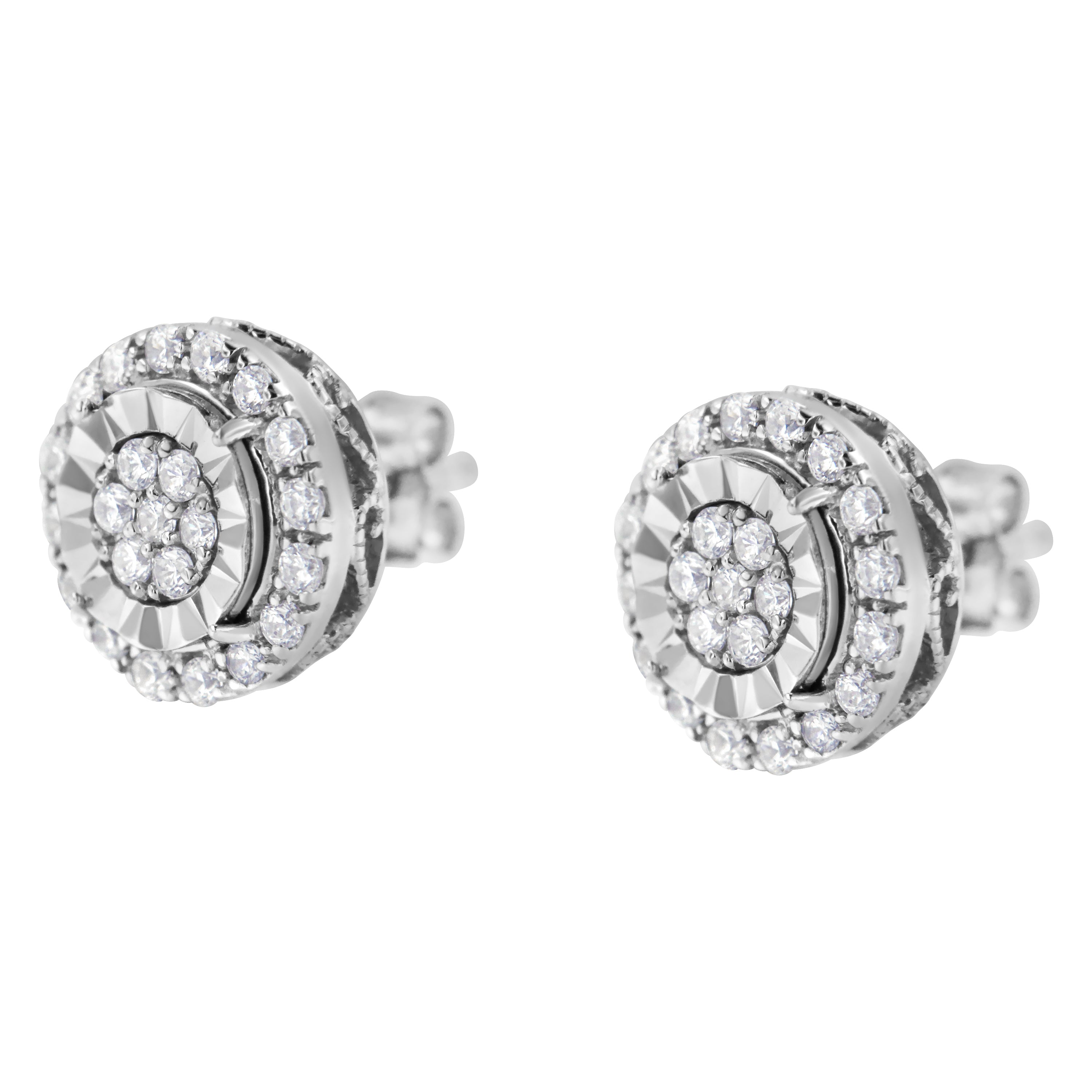 Sterling Silver Diamond Cluster Earrings (1 cttw, I-J Color, I2-I3 Clarity) by Bids.com