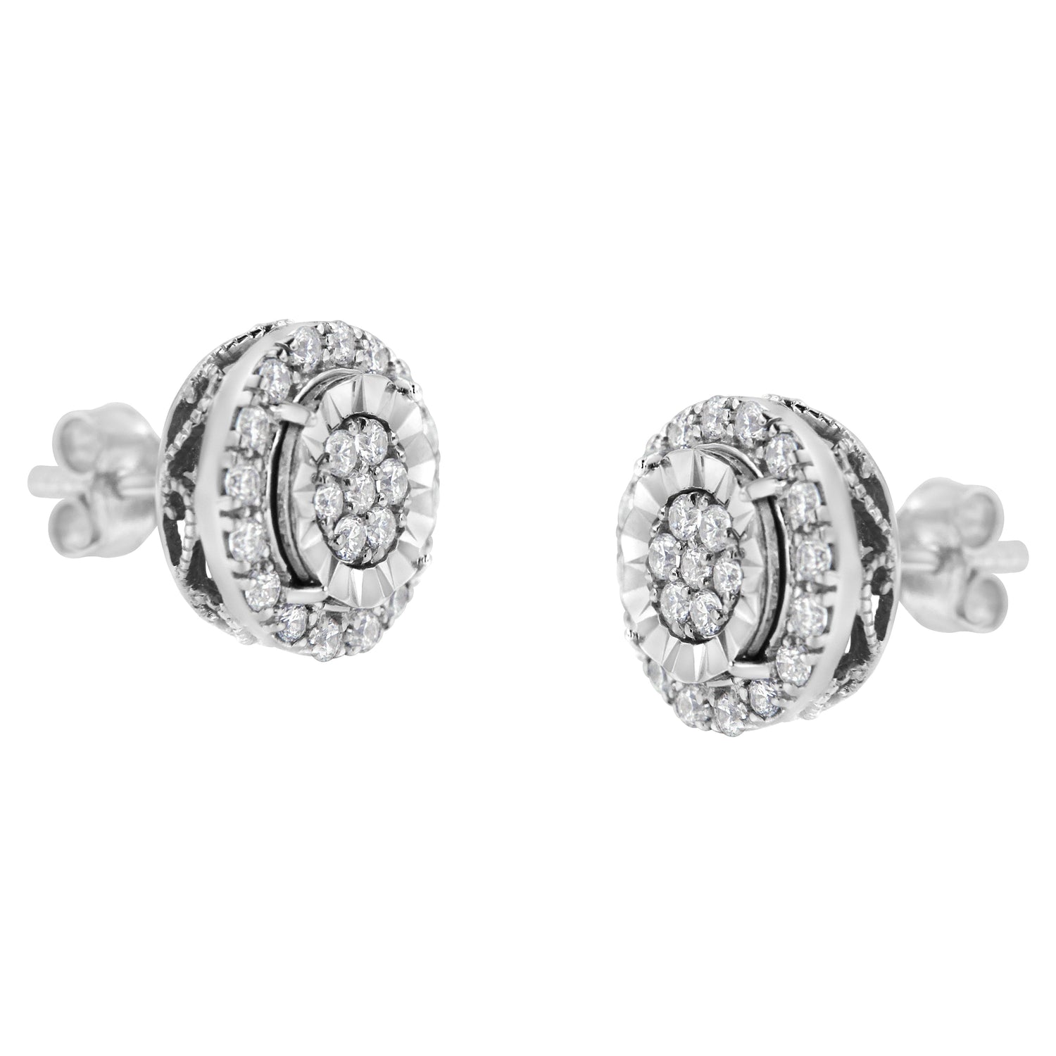 Sterling Silver Diamond Cluster Earrings (1 cttw, I-J Color, I2-I3 Clarity) by Bids.com