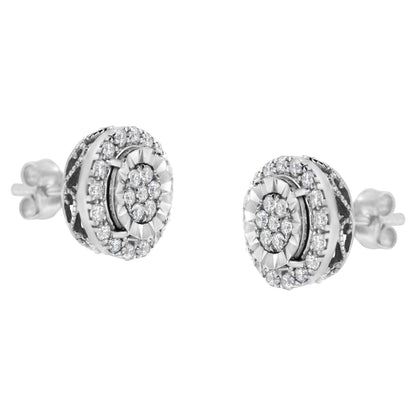 Sterling Silver Diamond Cluster Earrings (1 cttw, I-J Color, I2-I3 Clarity) by Bids.com