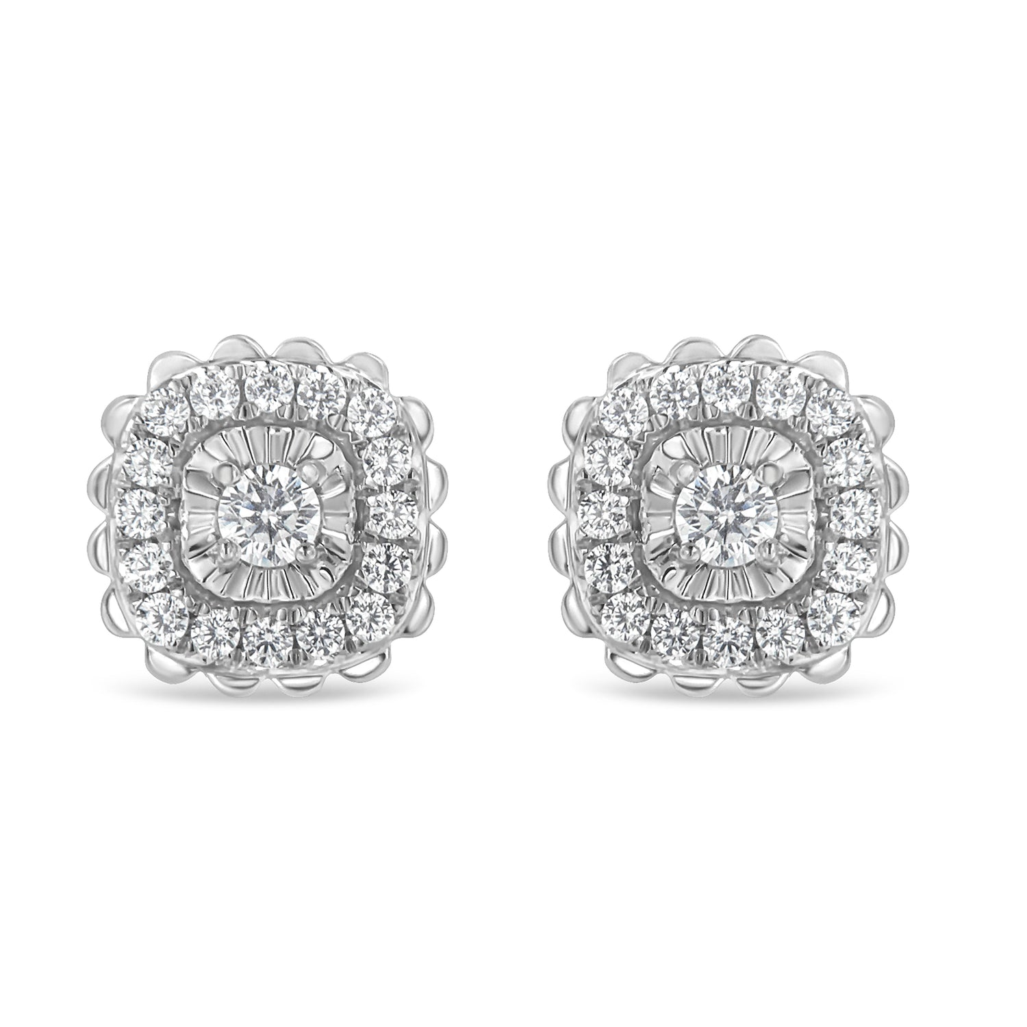 .925 Sterling Silver 1/2 Cttw Round-Cut Diamond Halo Cluster Stud Earring (I-J Color, I2-I3 Clarity) by Bids.com