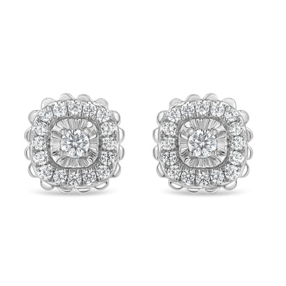 .925 Sterling Silver 1/2 Cttw Round-Cut Diamond Halo Cluster Stud Earring (I-J Color, I2-I3 Clarity) by Bids.com