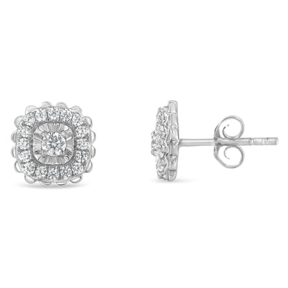 .925 Sterling Silver 1/2 Cttw Round-Cut Diamond Halo Cluster Stud Earring (I-J Color, I2-I3 Clarity) by Bids.com