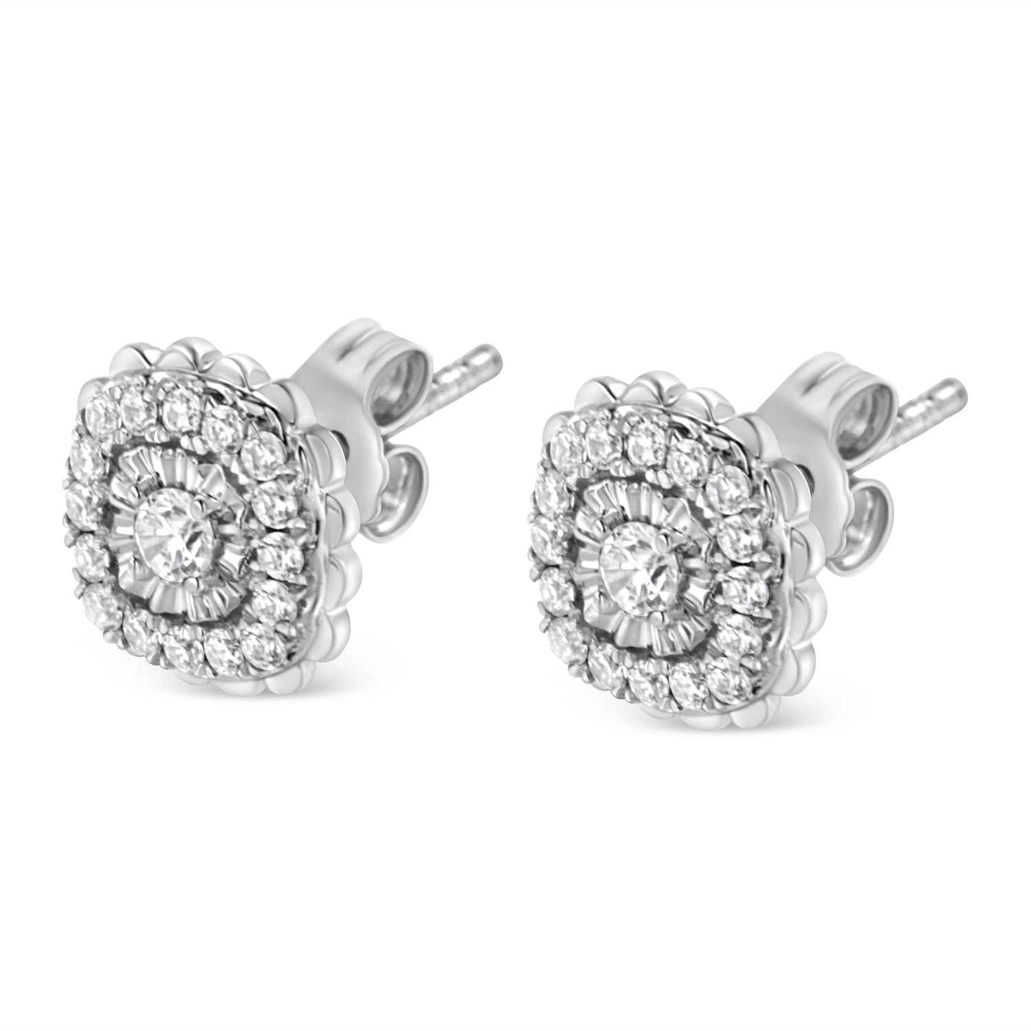 .925 Sterling Silver 1/2 Cttw Round-Cut Diamond Halo Cluster Stud Earring (I-J Color, I2-I3 Clarity) by Bids.com