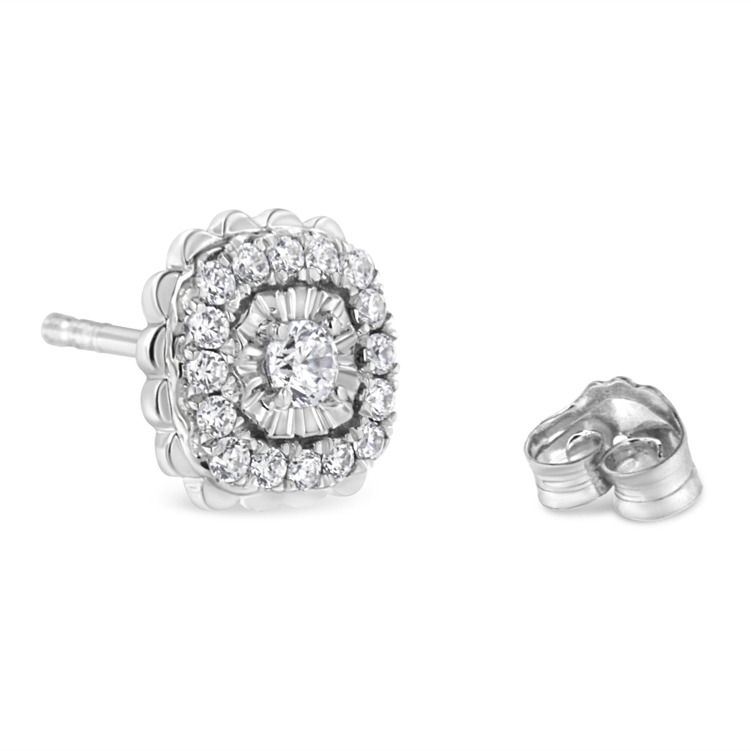 .925 Sterling Silver 1/2 Cttw Round-Cut Diamond Halo Cluster Stud Earring (I-J Color, I2-I3 Clarity) by Bids.com