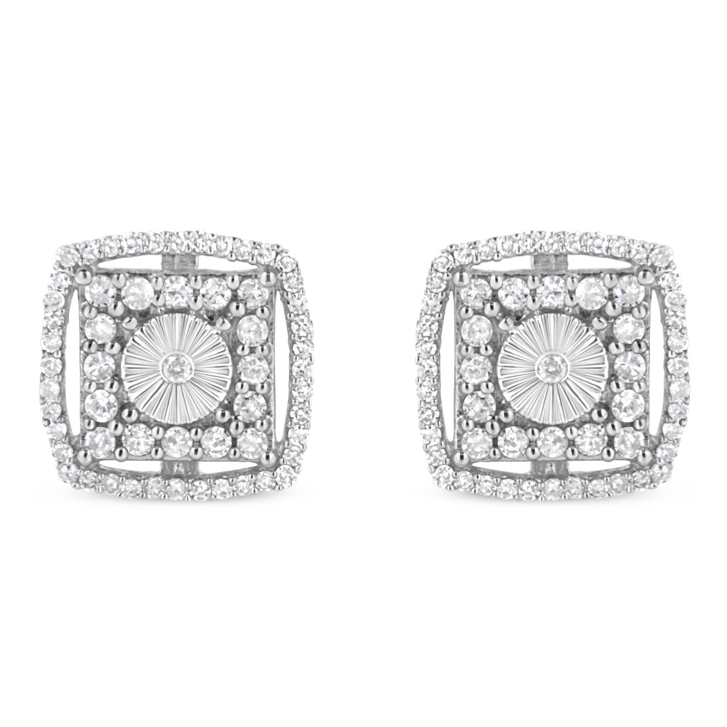 .925 Sterling Silver 1.0 Cttw Round Diamond Double Halo and Disc Stud Earring (I-J Color, I2-I3 Clarity) by Bids.com