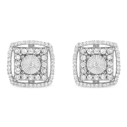 .925 Sterling Silver 1.0 Cttw Round Diamond Double Halo and Disc Stud Earring (I-J Color, I2-I3 Clarity) by Bids.com