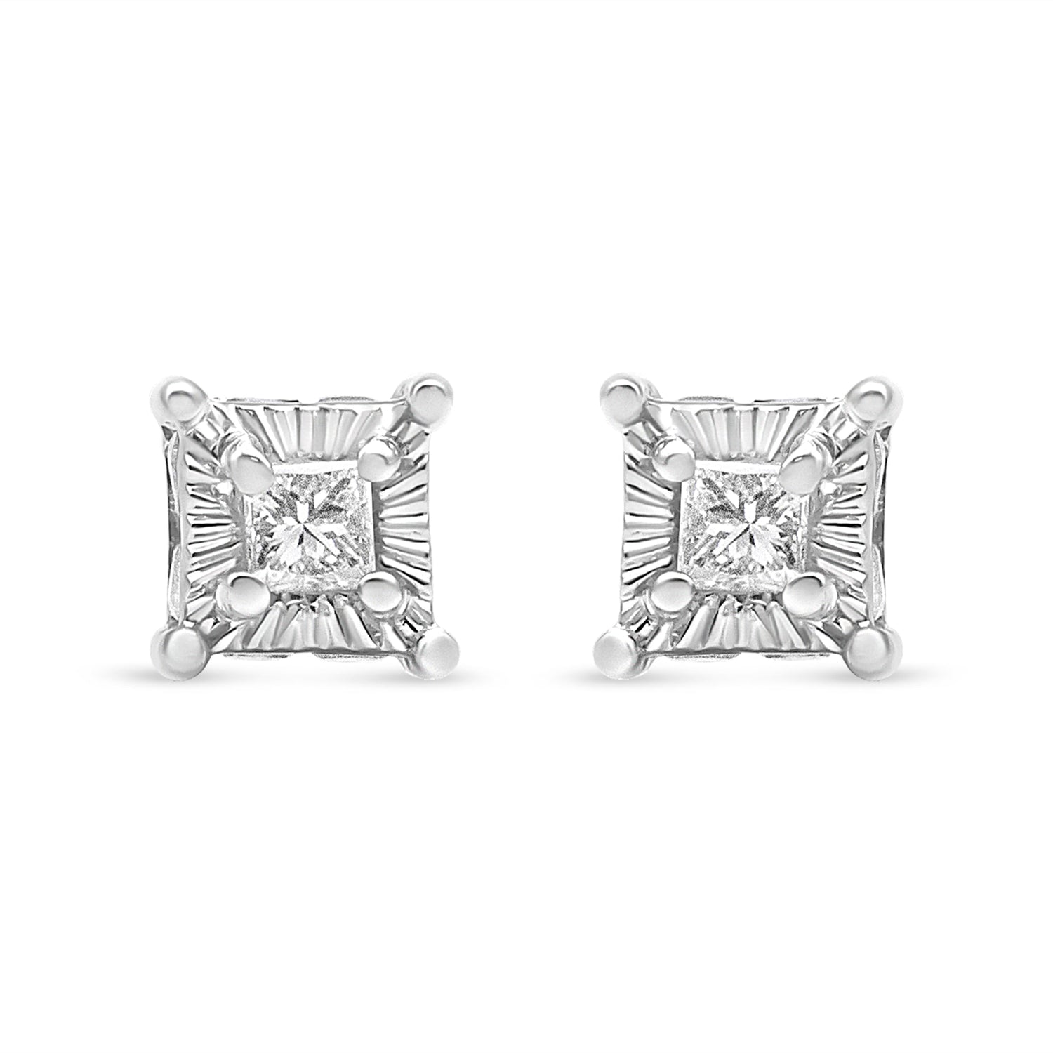 .925 Sterling Silver 1/4 Cttw Miracle Set Princess-Cut Diamond Solitaire Stud Earrings with Hidden Halo (I-J Color, SI2-I1 Clarity)