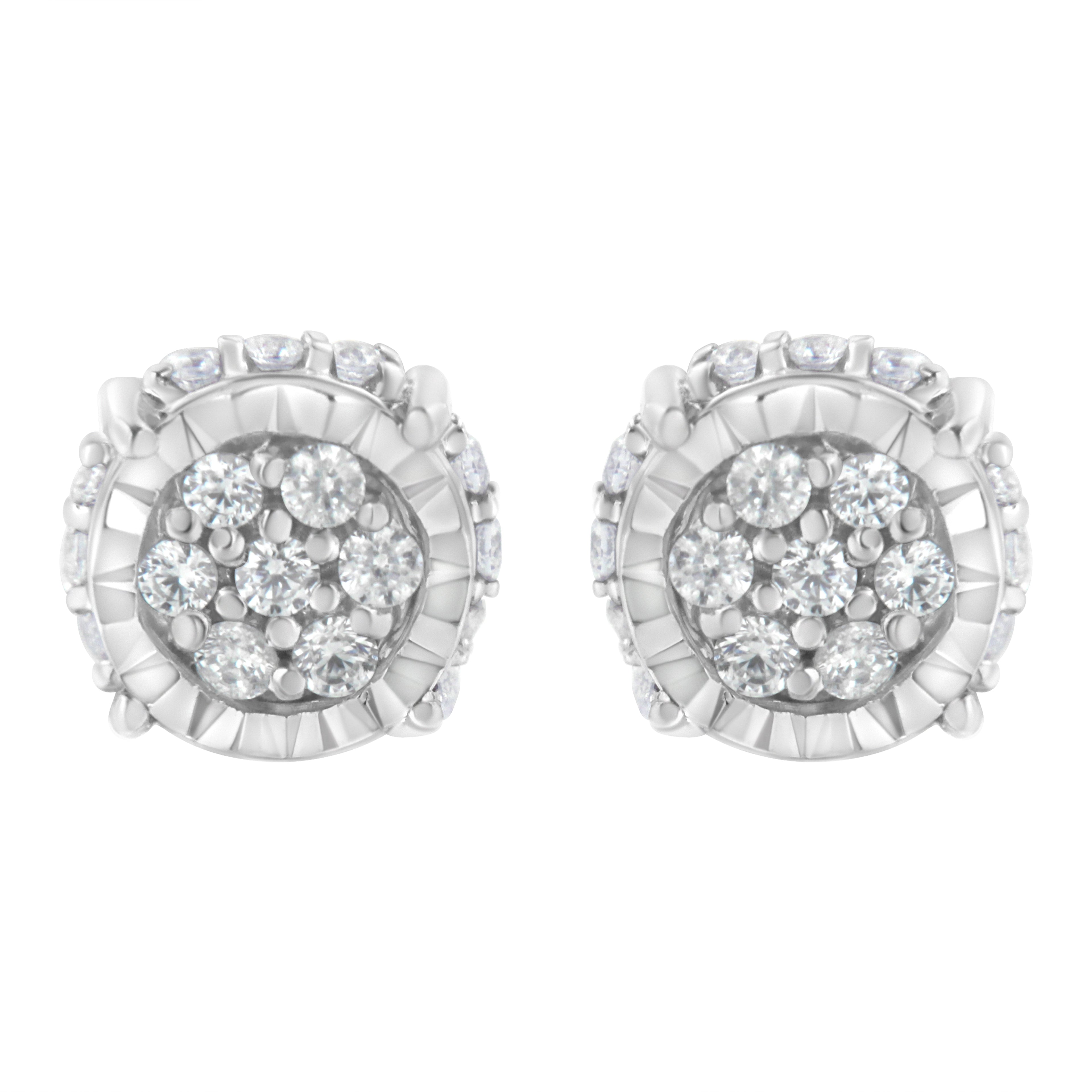 .925 Sterling Silver 1/3 cttw Round-cut Diamond Floral Stud Earring (I-J Clarity, I3 Color) by Bids.com