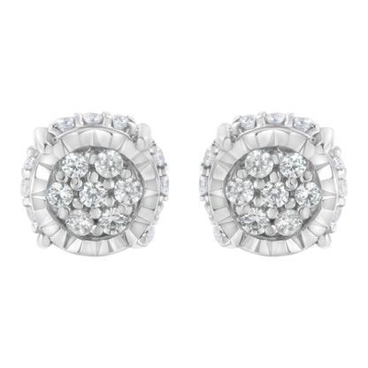 .925 Sterling Silver 1/3 cttw Round-cut Diamond Floral Stud Earring (I-J Clarity, I3 Color) by Bids.com