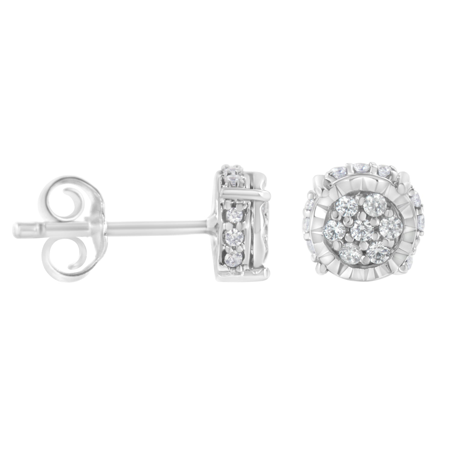 .925 Sterling Silver 1/3 cttw Round-cut Diamond Floral Stud Earring (I-J Clarity, I3 Color) by Bids.com