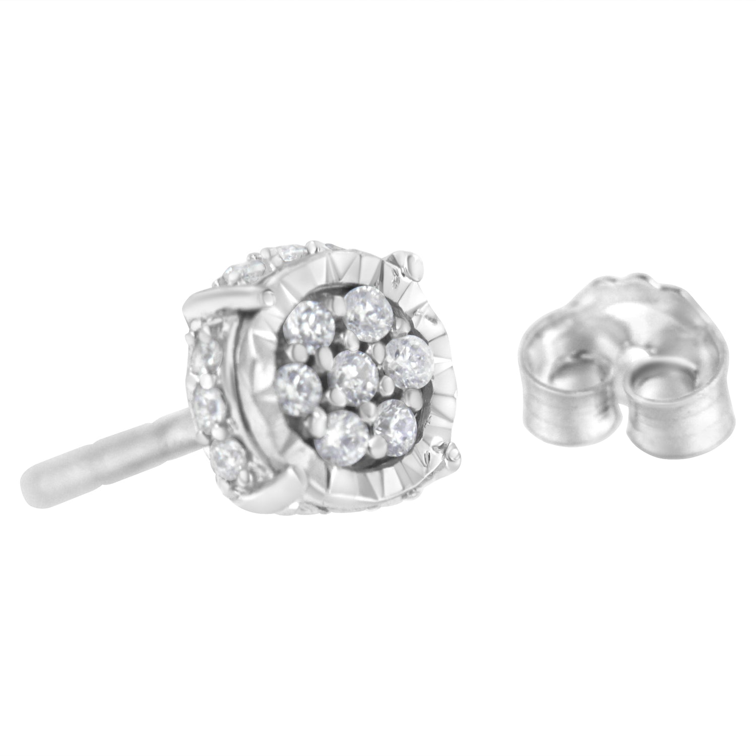 .925 Sterling Silver 1/3 cttw Round-cut Diamond Floral Stud Earring (I-J Clarity, I3 Color) by Bids.com