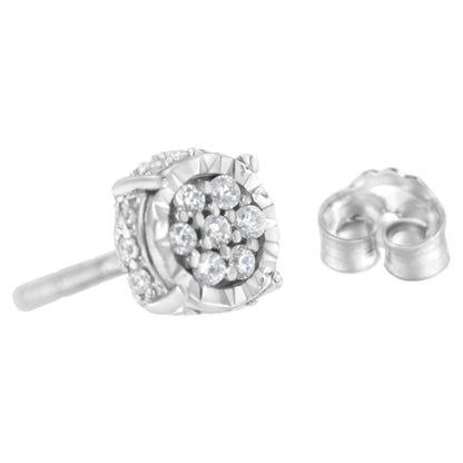 .925 Sterling Silver 1/3 cttw Round-cut Diamond Floral Stud Earring (I-J Clarity, I3 Color) by Bids.com