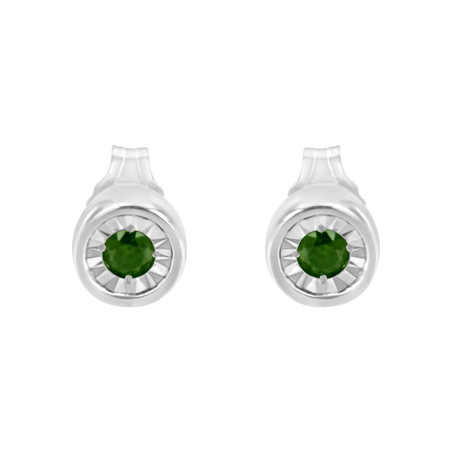 .925 Sterling Silver 1/5 Cttw Round Brilliant-Cut Green Diamond Miracle-Set Stud Earrings (Fancy Color-Enhanced, I1-I2 Clarity) by Bids.com