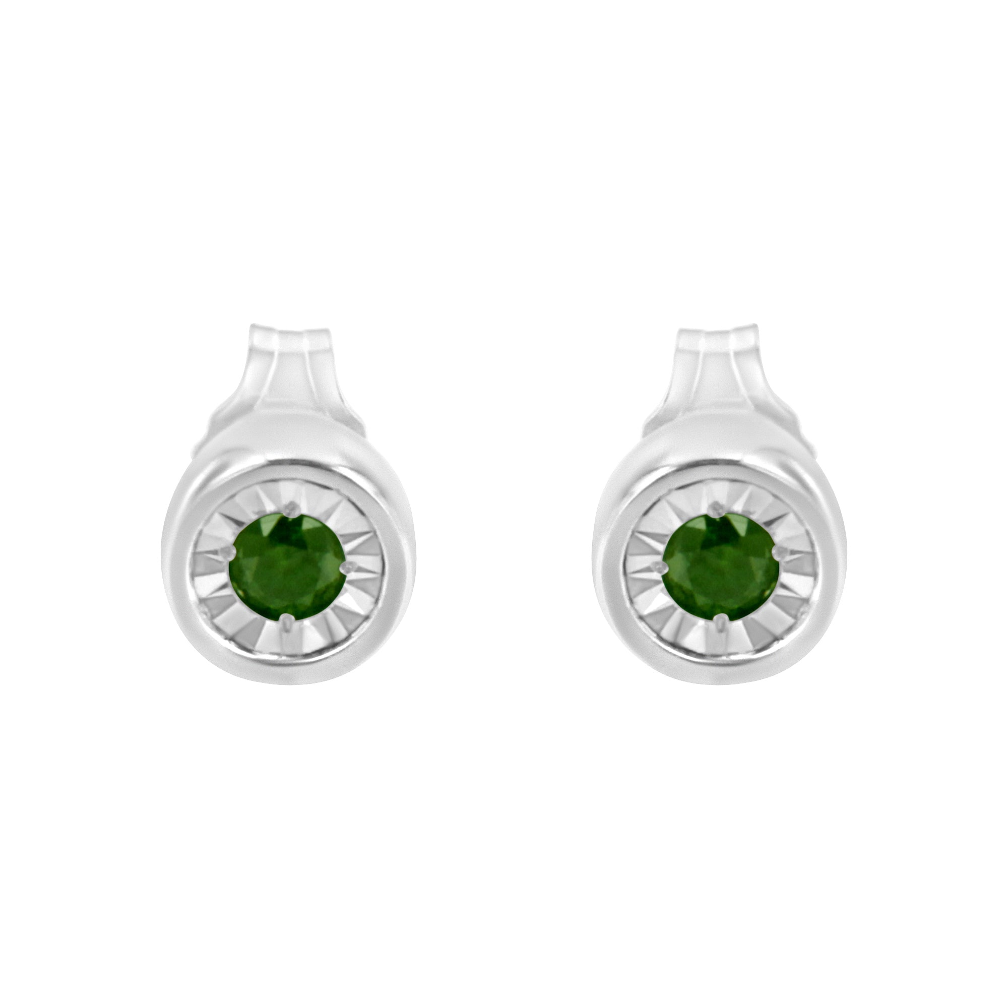 .925 Sterling Silver 1/5 Cttw Round Brilliant-Cut Green Diamond Miracle-Set Stud Earrings (Fancy Color-Enhanced, I1-I2 Clarity) by Bids.com