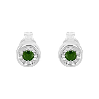 .925 Sterling Silver 1/5 Cttw Round Brilliant-Cut Green Diamond Miracle-Set Stud Earrings (Fancy Color-Enhanced, I1-I2 Clarity) by Bids.com