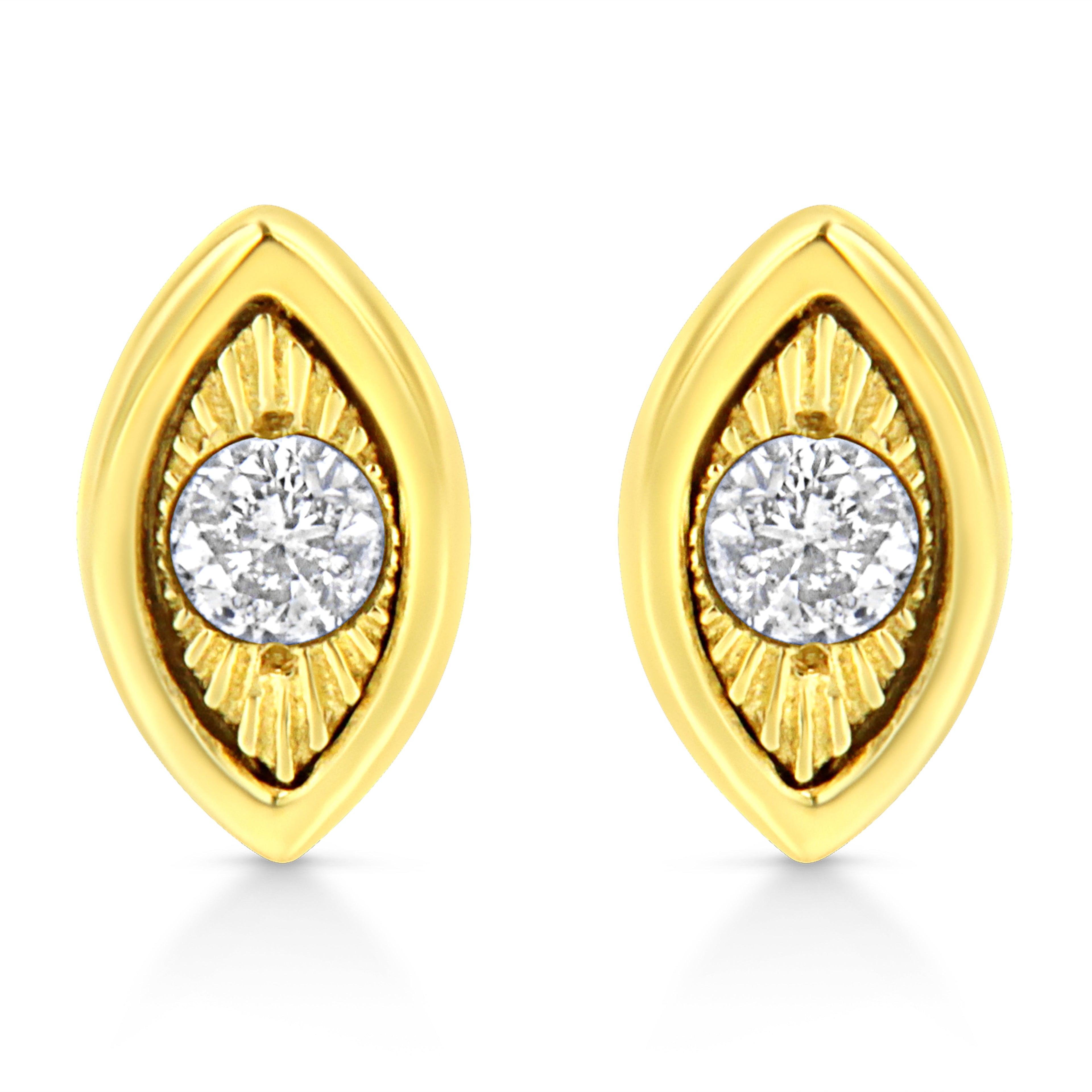 10K Yellow Gold Plated .925 Sterling Silver 1/10 Cttw Miracle-Set Diamond Circle Shape Stud Earrings (K-L Color, I2-I3 Clarity) by Bids.com
