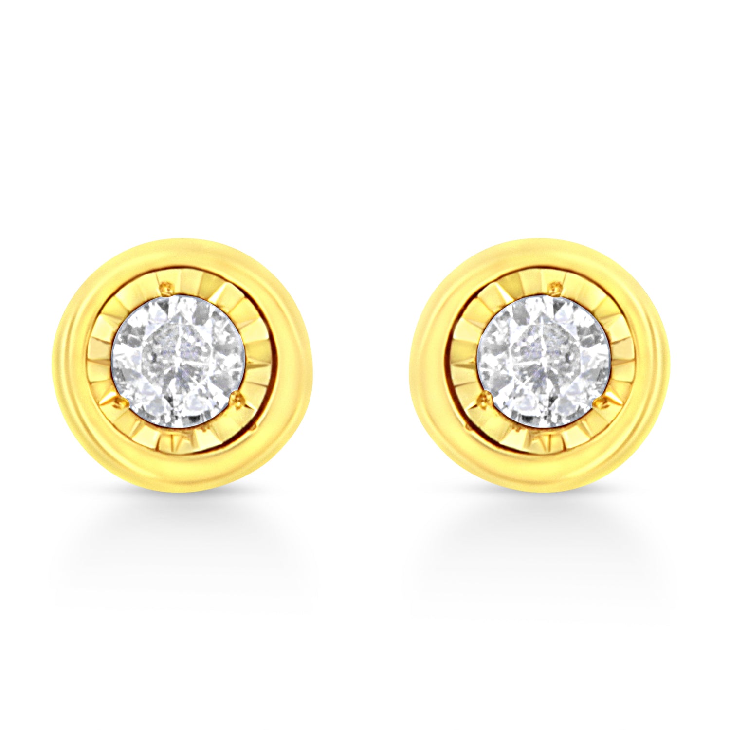 10K Yellow Gold Plated .925 Sterling Silver 1/10 Cttw Miracle-Set Diamond Circle Shape Stud Earrings (K-L Color, I2-I3 Clarity) by Bids.com