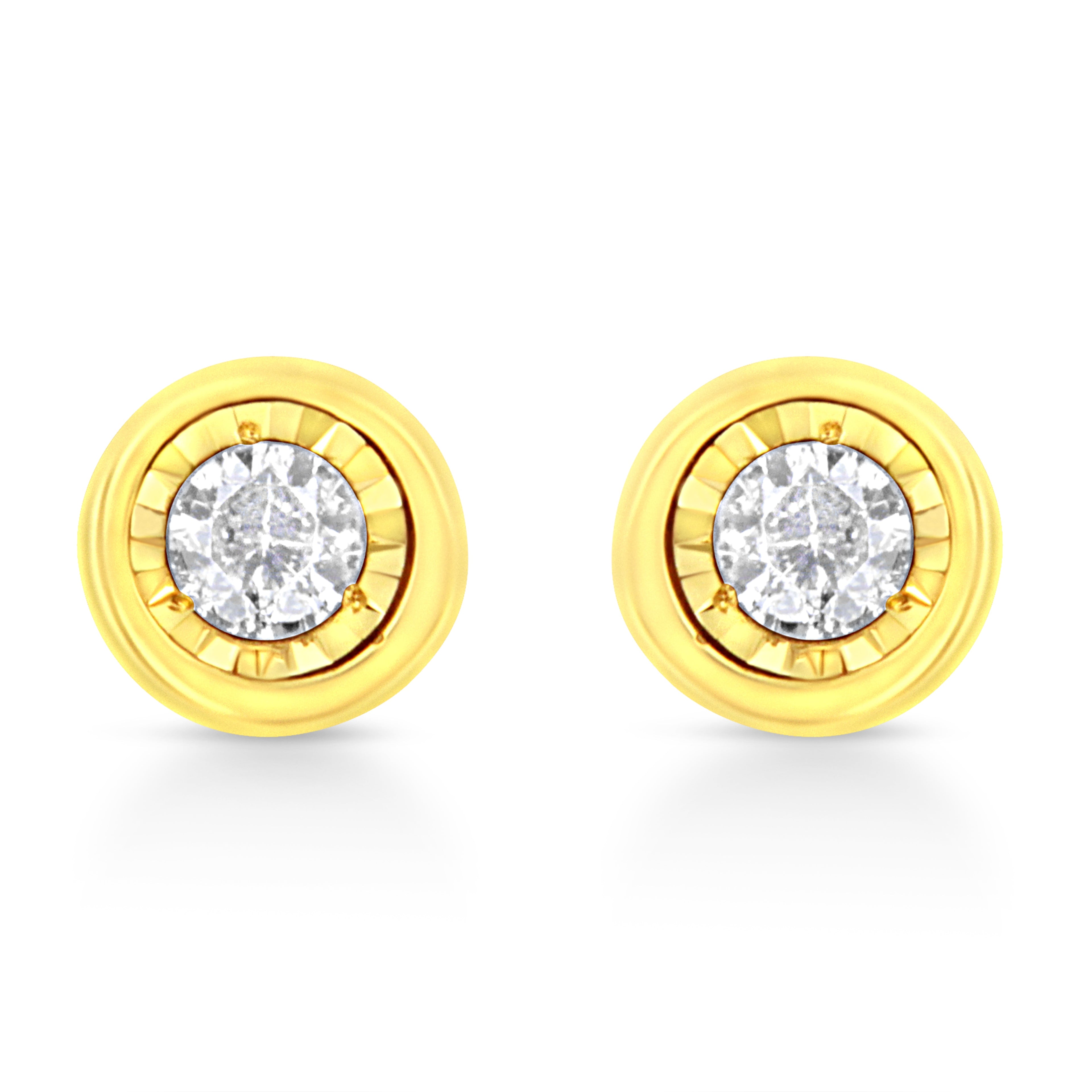 10K Yellow Gold Plated .925 Sterling Silver 1/10 Cttw Miracle-Set Diamond Circle Shape Stud Earrings (K-L Color, I2-I3 Clarity) by Bids.com