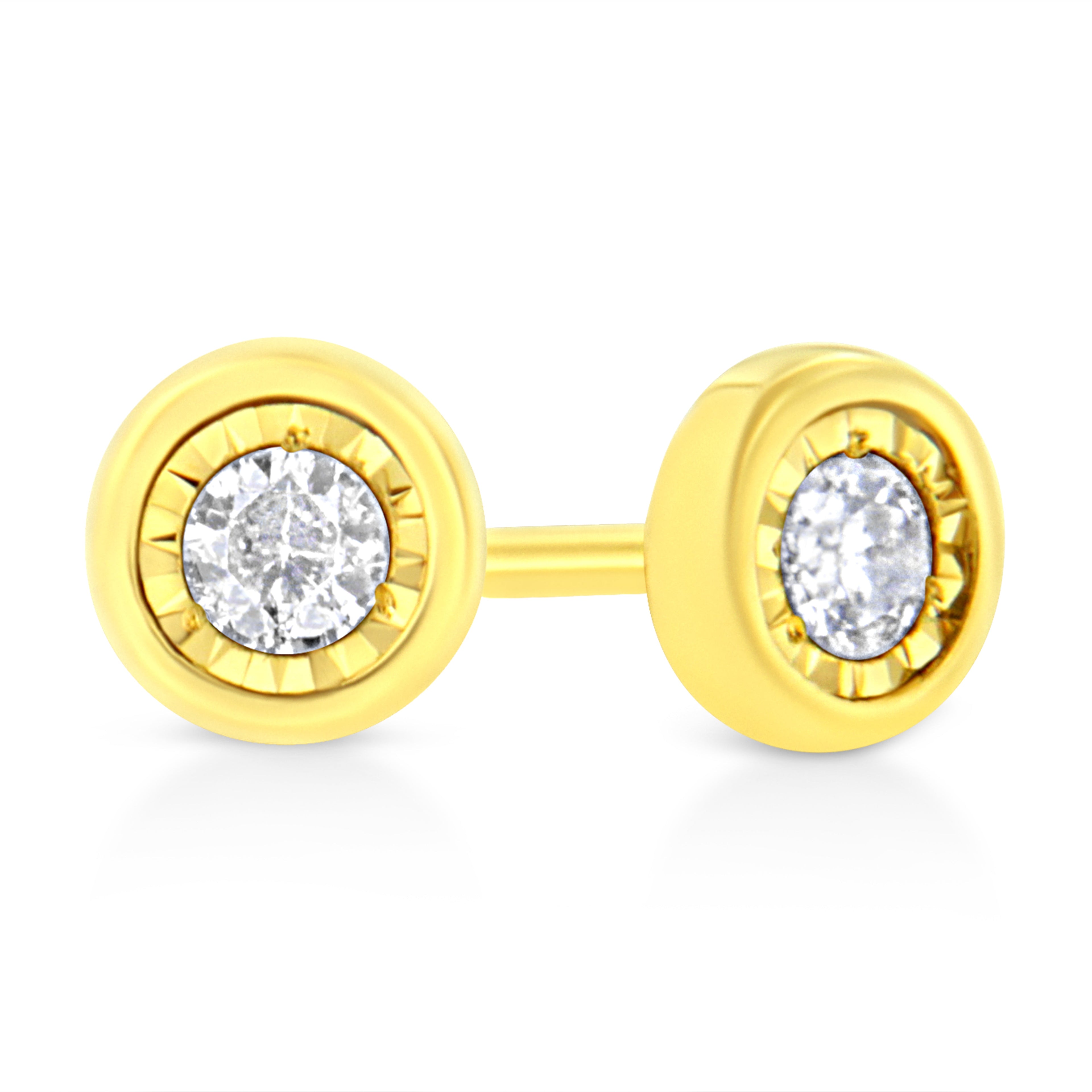 10K Yellow Gold Plated .925 Sterling Silver 1/10 Cttw Miracle-Set Diamond Circle Shape Stud Earrings (K-L Color, I2-I3 Clarity) by Bids.com