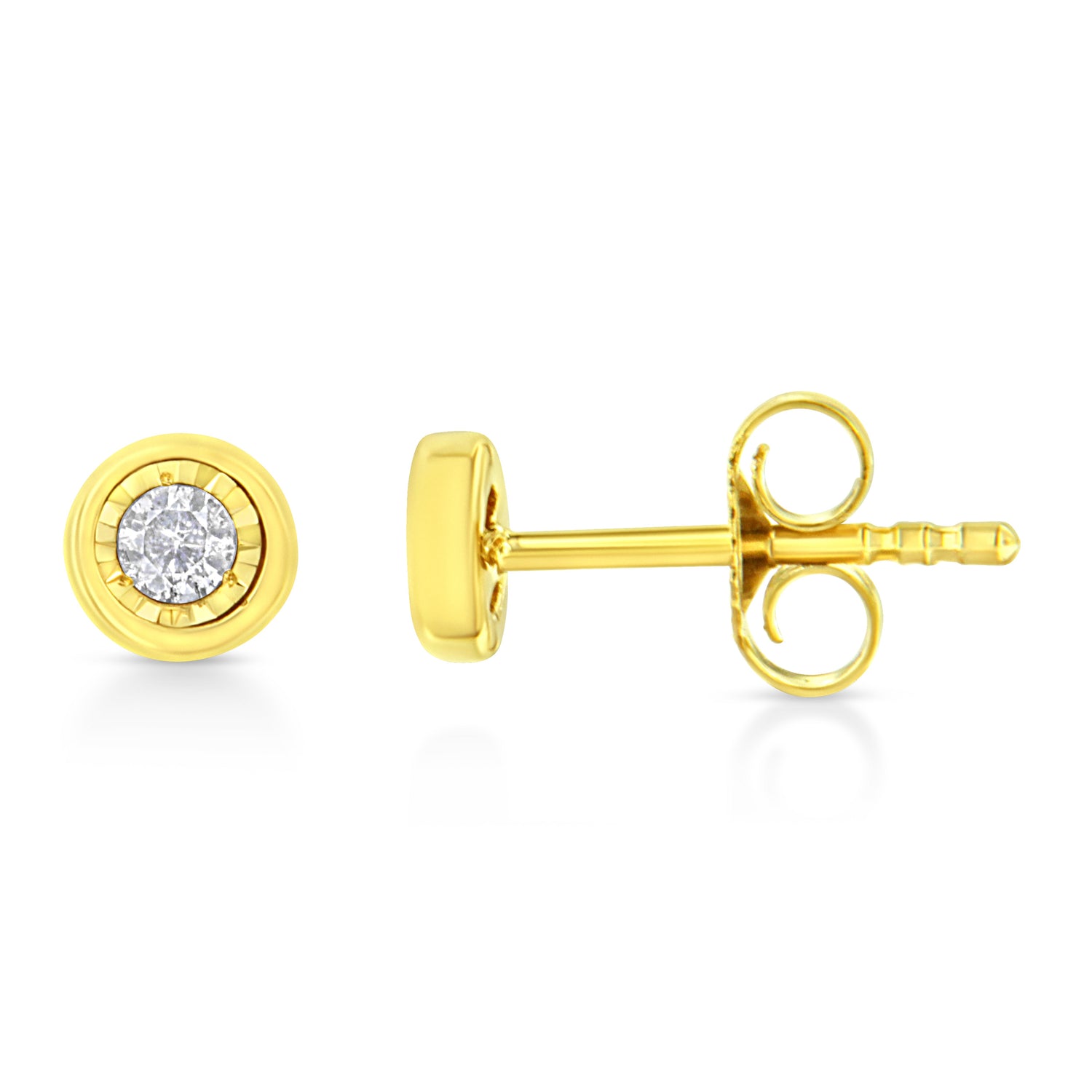 10K Yellow Gold Plated .925 Sterling Silver 1/10 Cttw Miracle-Set Diamond Circle Shape Stud Earrings (K-L Color, I2-I3 Clarity) by Bids.com