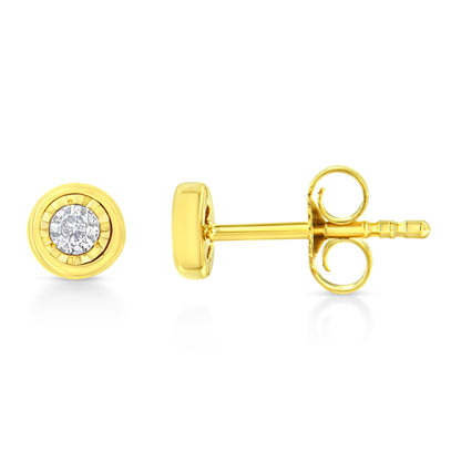 10K Yellow Gold Plated .925 Sterling Silver 1/10 Cttw Miracle-Set Diamond Circle Shape Stud Earrings (K-L Color, I2-I3 Clarity) by Bids.com
