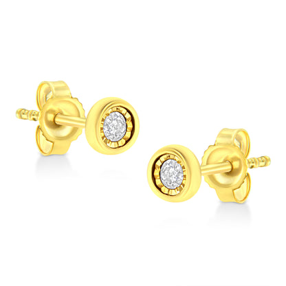 10K Yellow Gold Plated .925 Sterling Silver 1/10 Cttw Miracle-Set Diamond Circle Shape Stud Earrings (K-L Color, I2-I3 Clarity) by Bids.com