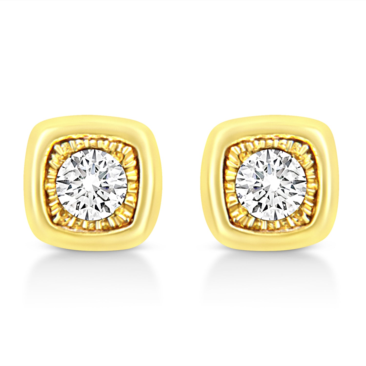 10K Yellow Gold Plated .925 Sterling Silver 1/10 Cttw Miracle-Set Diamond Circle Shape Stud Earrings (K-L Color, I2-I3 Clarity) by Bids.com