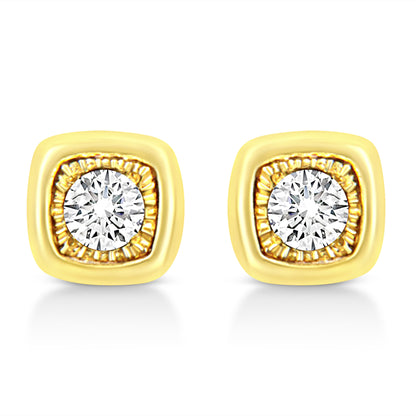 10K Yellow Gold Plated .925 Sterling Silver 1/10 Cttw Miracle-Set Diamond Circle Shape Stud Earrings (K-L Color, I2-I3 Clarity) by Bids.com