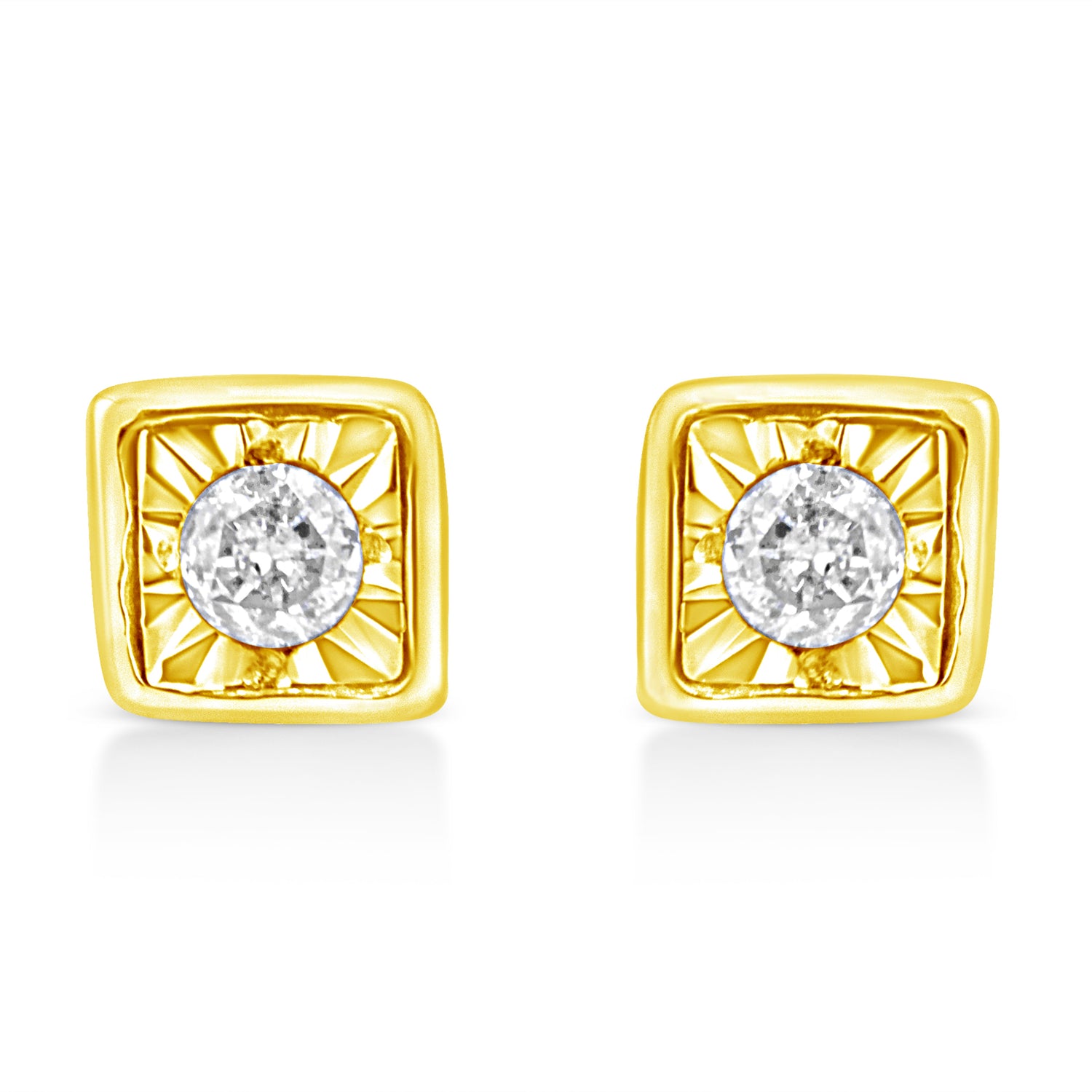 10K Yellow Gold Plated .925 Sterling Silver 1/10 Cttw Miracle-Set Diamond Circle Shape Stud Earrings (K-L Color, I2-I3 Clarity) by Bids.com
