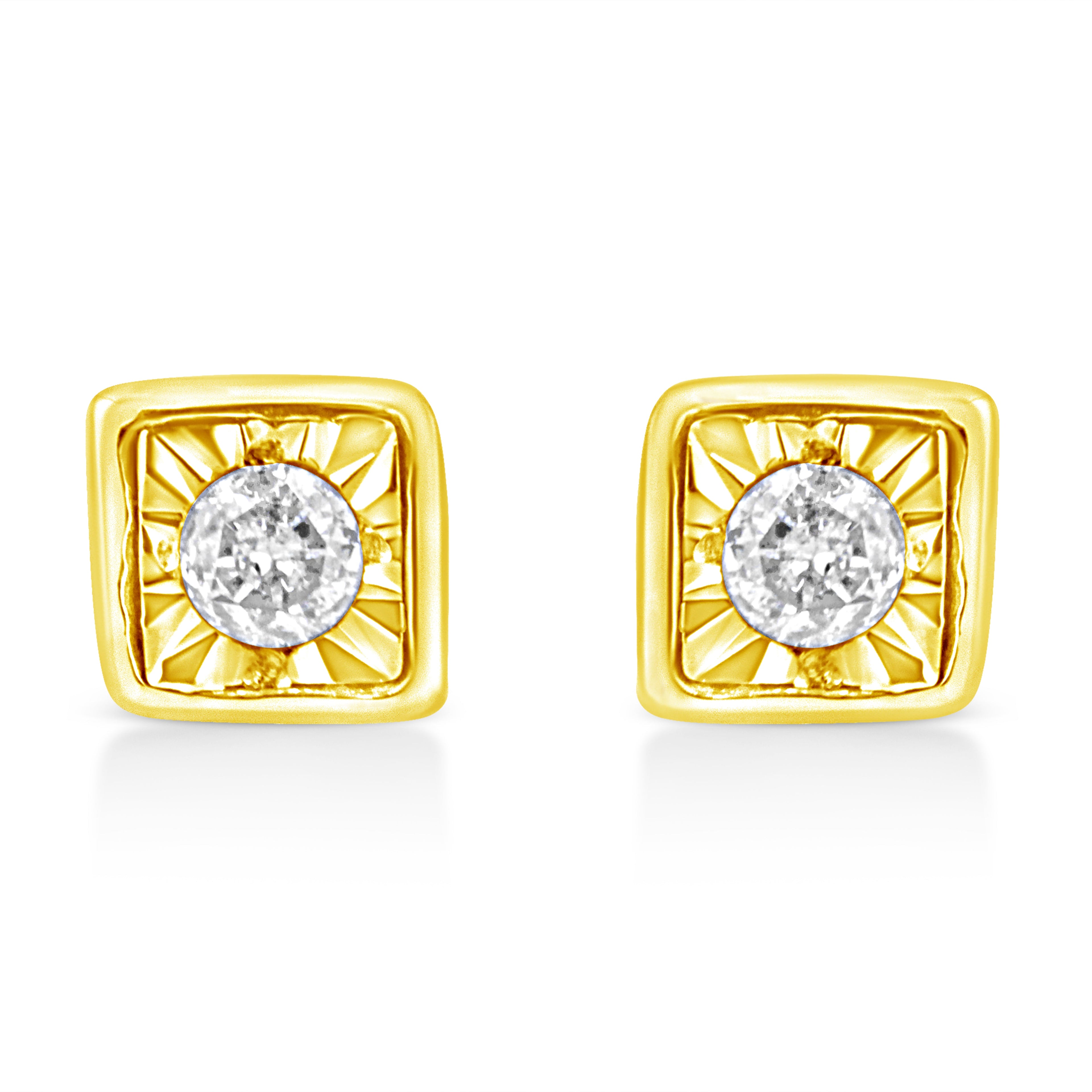 10K Yellow Gold Plated .925 Sterling Silver 1/10 Cttw Miracle-Set Diamond Circle Shape Stud Earrings (K-L Color, I2-I3 Clarity) by Bids.com