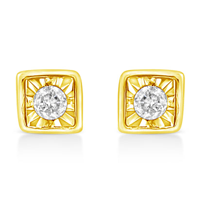 10K Yellow Gold Plated .925 Sterling Silver 1/10 Cttw Miracle-Set Diamond Circle Shape Stud Earrings (K-L Color, I2-I3 Clarity) by Bids.com