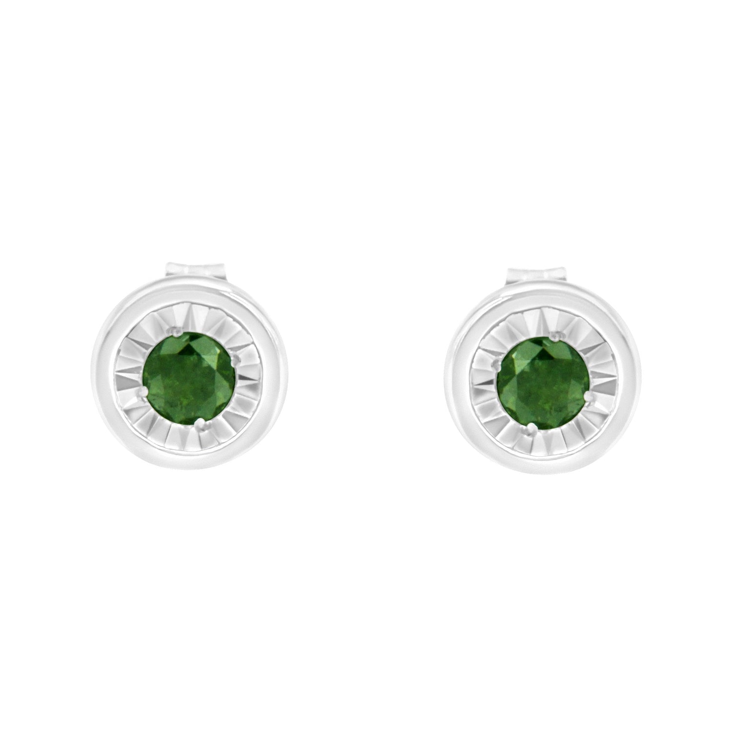.925 Sterling Silver 1/4 Cttw Round Brilliant-Cut Green Diamond Miracle-Set Stud Earrings (Fancy Color-Enhanced, I1-I2 Clarity) by Bids.com