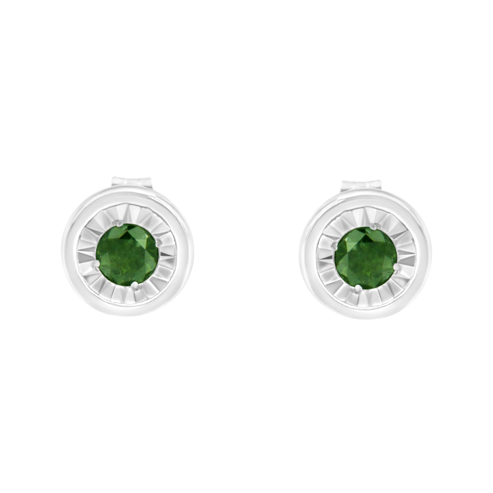 .925 Sterling Silver 1/4 Cttw Round Brilliant-Cut Green Diamond Miracle-Set Stud Earrings (Fancy Color-Enhanced, I1-I2 Clarity) by Bids.com