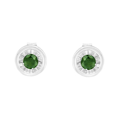 .925 Sterling Silver 1/4 Cttw Round Brilliant-Cut Green Diamond Miracle-Set Stud Earrings (Fancy Color-Enhanced, I1-I2 Clarity) by Bids.com