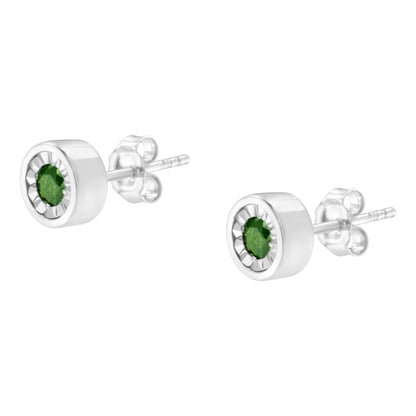 .925 Sterling Silver 1/4 Cttw Round Brilliant-Cut Green Diamond Miracle-Set Stud Earrings (Fancy Color-Enhanced, I1-I2 Clarity) by Bids.com
