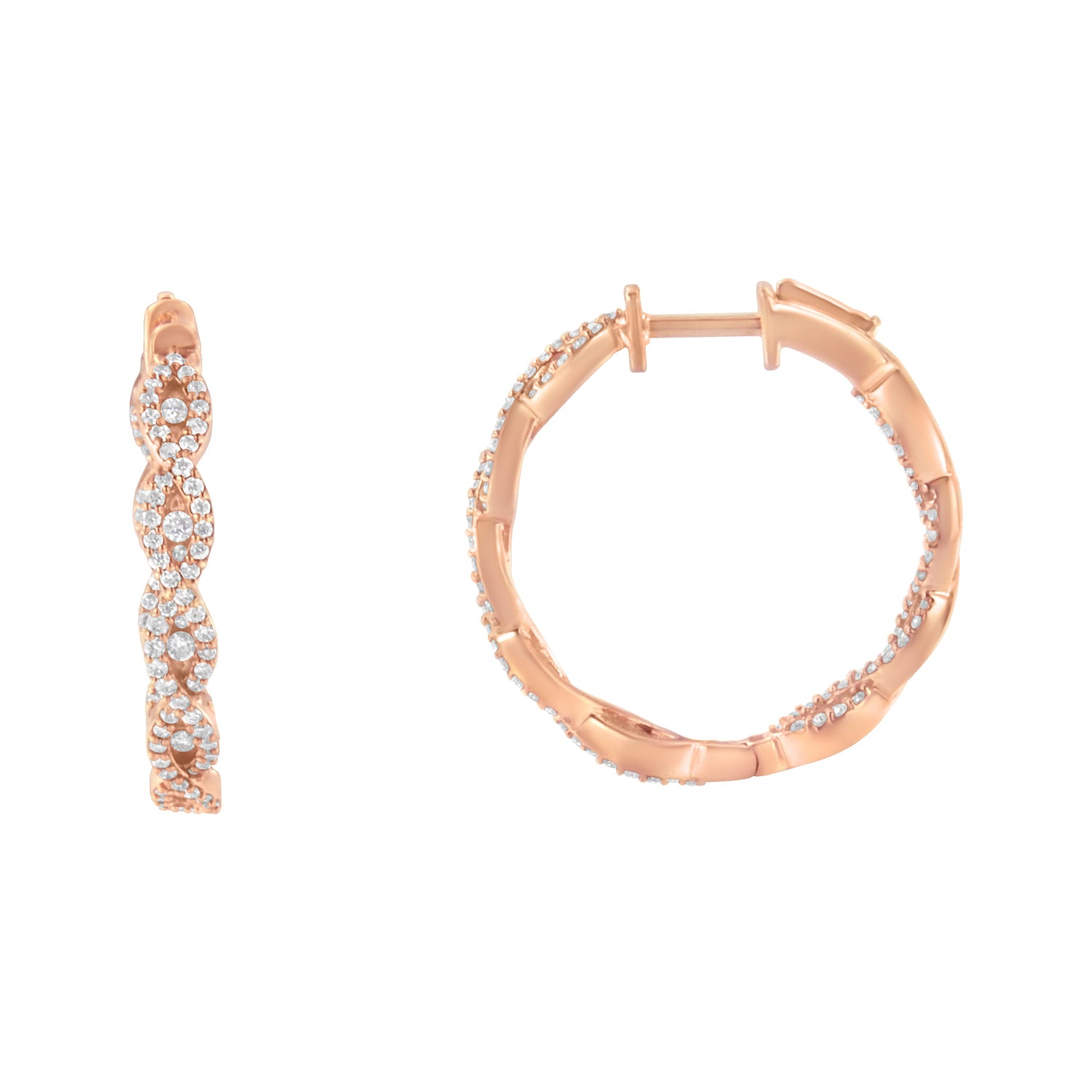 10K Rose Gold Diamond Hoop Earring (1 cttw, H-I Color, I1-I2 Clarity) by Bids.com