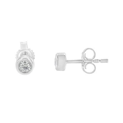 10K White Gold 0.15 Cttw Round Brilliant-Cut Near Colorless Diamond Bezel-Set Stud Earrings (H-I Color, I1-I2 Clarity) by Bids.com
