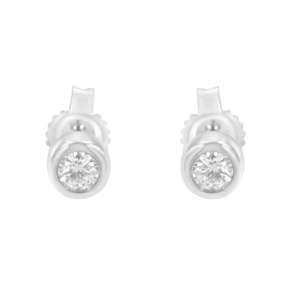 10K White Gold 0.15 Cttw Round Brilliant-Cut Near Colorless Diamond Bezel-Set Stud Earrings (H-I Color, I1-I2 Clarity) by Bids.com