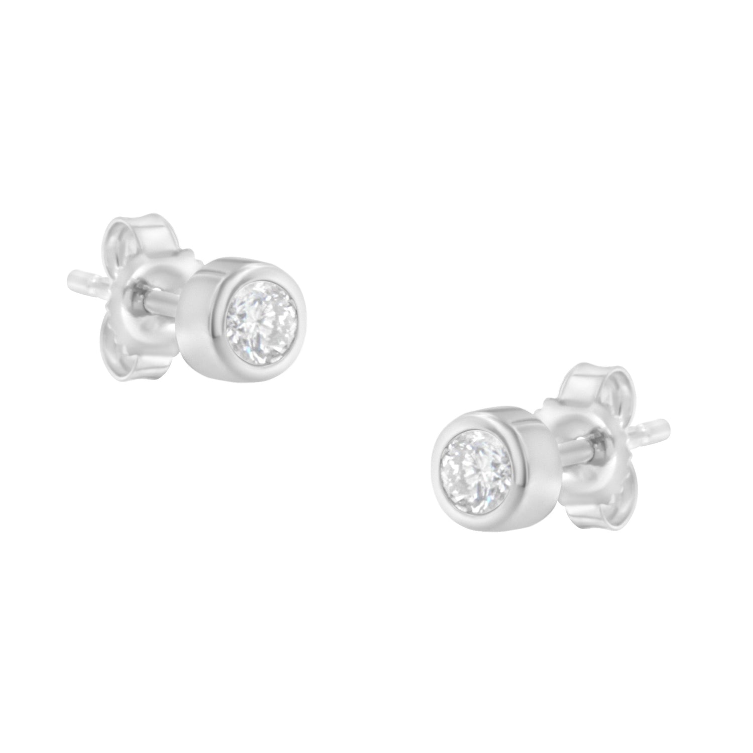 10K White Gold 1/5 Cttw Round Brilliant-Cut Near Colorless Diamond Bezel-Set Stud Earrings (H-I Color, I1-I2 Clarity) by Bids.com