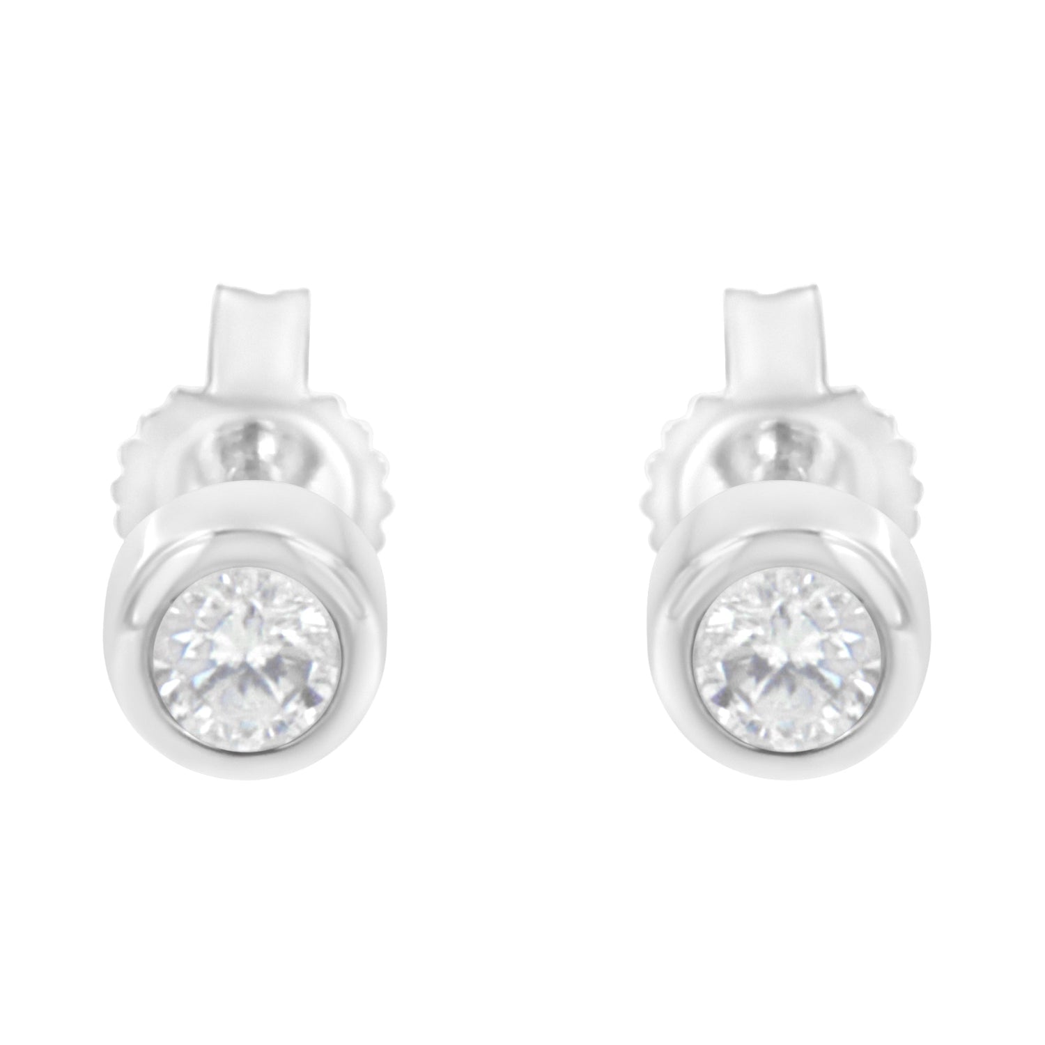 10K White Gold 1/5 Cttw Round Brilliant-Cut Near Colorless Diamond Bezel-Set Stud Earrings (H-I Color, I1-I2 Clarity) by Bids.com