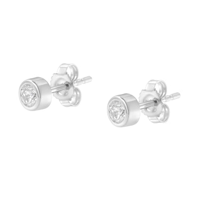 10K White Gold 1/5 Cttw Round Brilliant-Cut Near Colorless Diamond Bezel-Set Stud Earrings (H-I Color, I1-I2 Clarity) by Bids.com